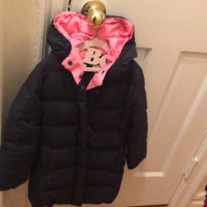 Crewcuts 3/4 Puffer Navy with Neon Pink Hood